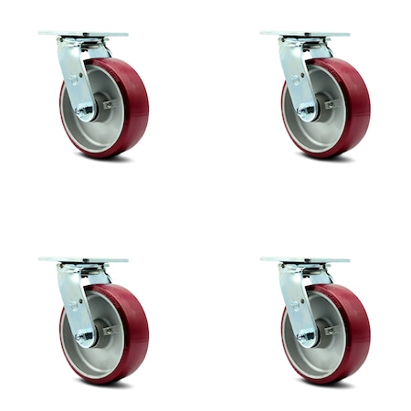 6 Inch Poly On Aluminum Wheel Swivel Caster Set With Ball Bearings SCC